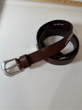Duck Head Size 42 Dark Brown Italian Saddle Leather Belt with Silver Horses
